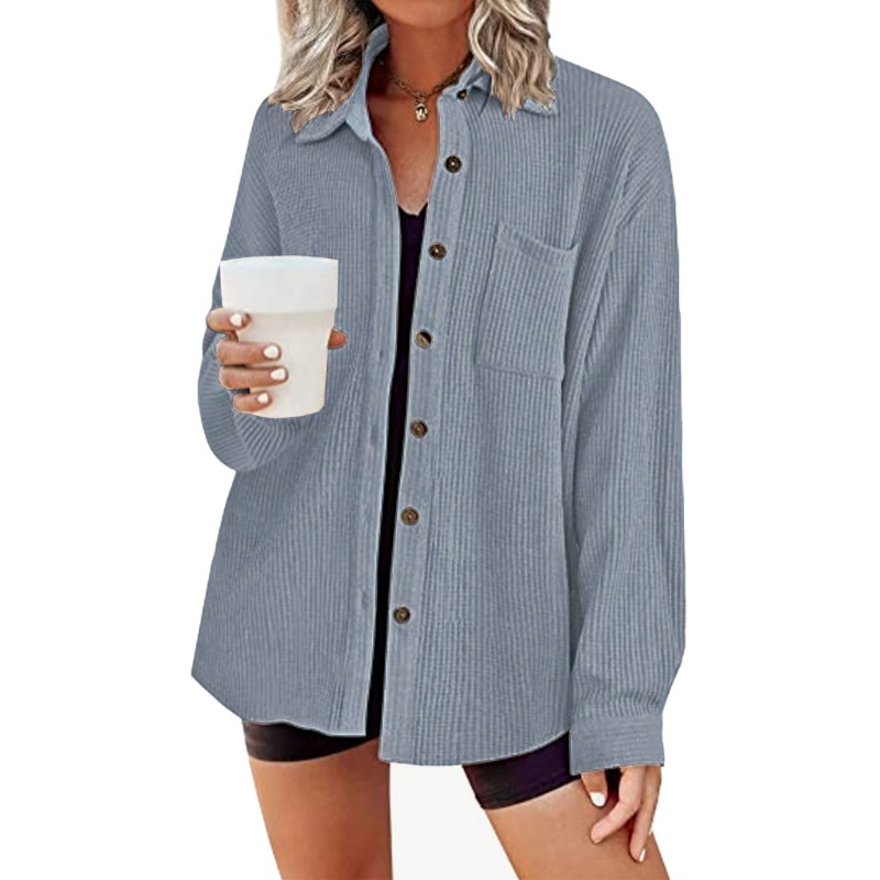 Xiangbao Áo Cổ Bẻ Dáng Rộng Cài Nút Có Túi Thời Trang Thường Ngày Cho Nữ