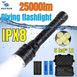 Đèn Pin Lặn Biển 5 Bóng Led 100m 15000Lm 1LED 1LED L2 IPX8 Chống Nước Chuyên Dụng