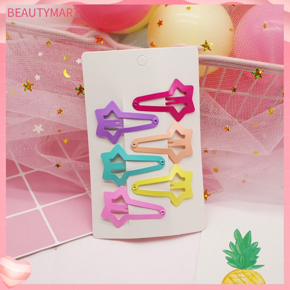 Set 6 Kẹp Tóc Hình Ngôi Sao / Trái Tim Màu Sắc Kẹo Ngọt Dành Cho Bé Gái