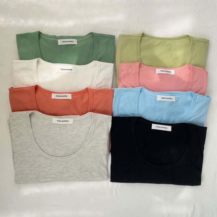SUXI Áo Thun Ngắn Tay Dáng Rộng Màu Sắc Trơn Thời Trang Mùa Hè Hàn Quốc