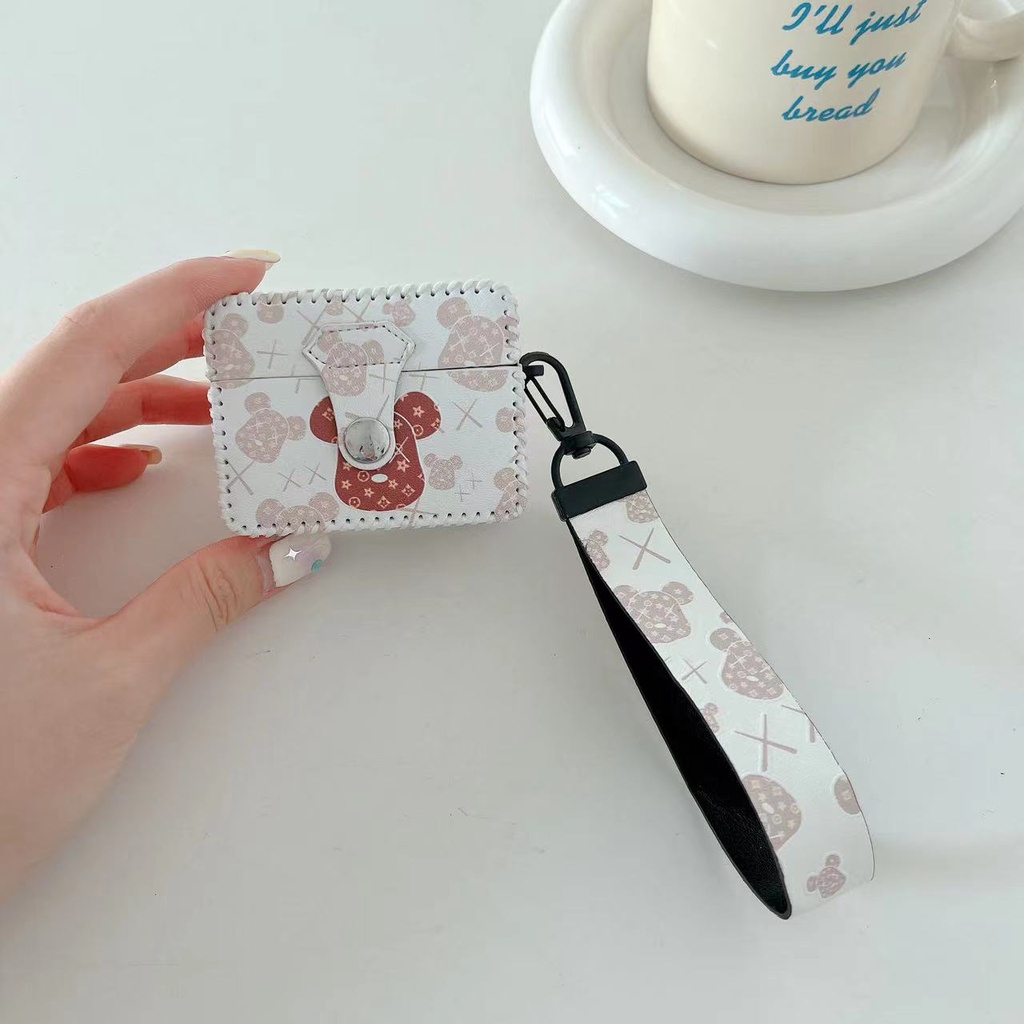 Vỏ Bảo Vệ Hộp Sạc Tai Nghe AirPods 1 2 3 Pro2 2022 Kết Cấu Da PU Họa Tiết Kẻ Sọc Sang Trọng Kèm Dây Đeo Tiện Dụng