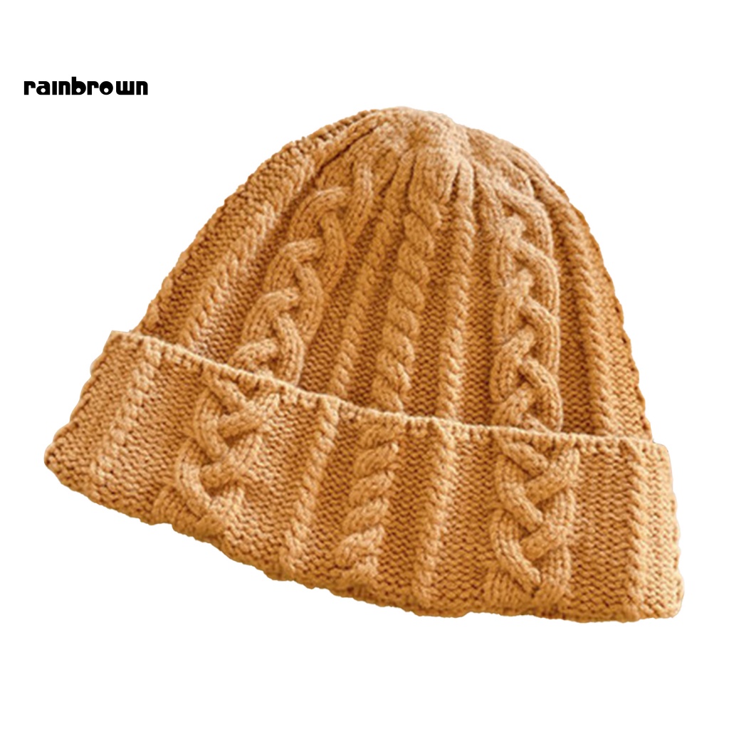 &lt; Rainbrown &gt; Mũ Đi Xe Đạp Dệt Kim Màu Trơn Kết Cấu Xoắn Dễ Phối Đồ Mặc Hàng Ngày