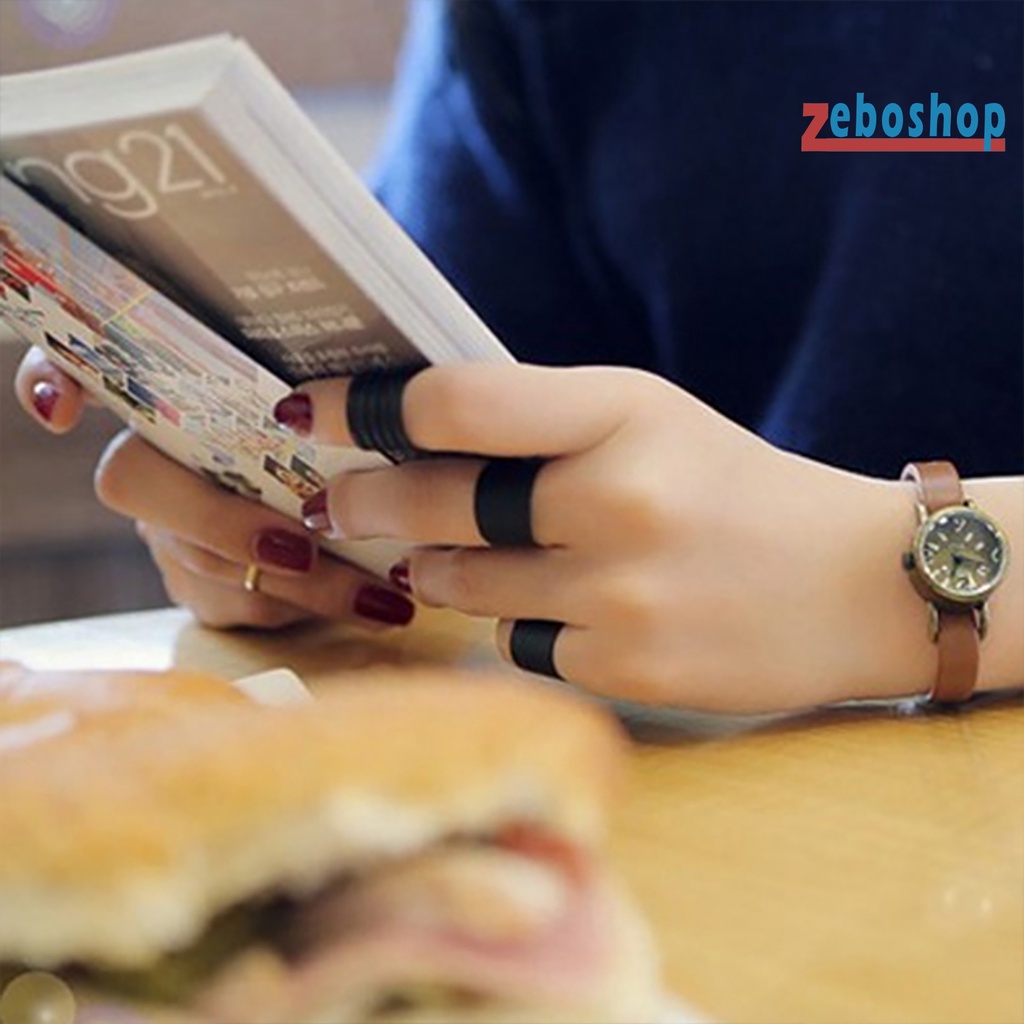 Zeboshop 3 Nhẫn Midi Đeo Khớp Ngón Tay Màu Đen Trơn Thời Trang Mặc Hàng Ngày