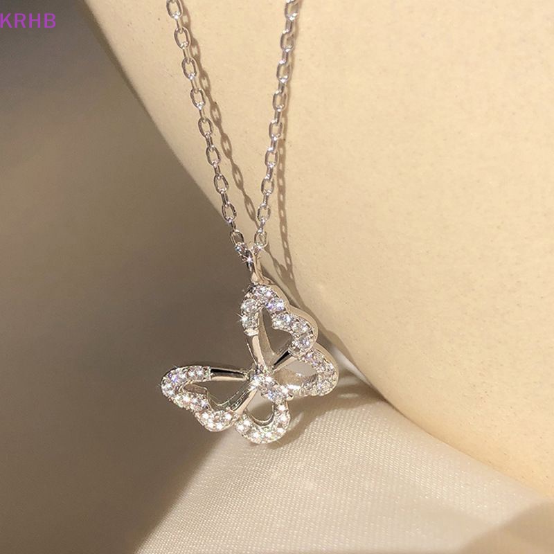 Vòng cổ Màu Bạc Mặt Hình Bướm Rỗng Đính Đá Zircon Đơn Giản Thời Trang Cho Nữ Mới