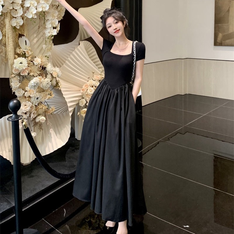 COZOK Đầm Tay Ngắn Cổ Vuông Thiết Kế Đơn Giản Thời Trang