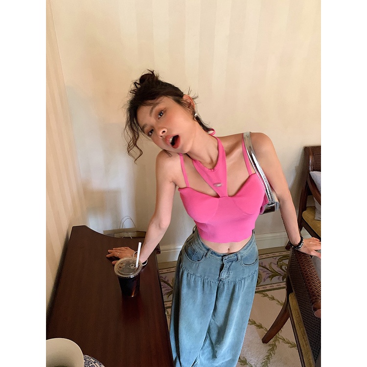 Áo Hai Dây Dệt Kim Dáng Ngắn Thời Trang Hàn Quốc 2023 Cho Nữ