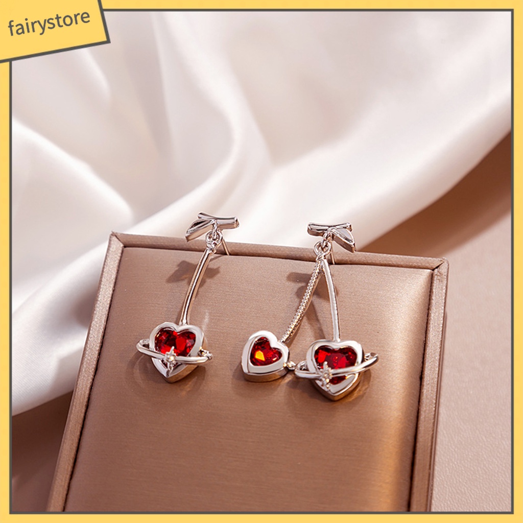 1 Đôi Bông Tai Hình Trái Tim Đính Đá Thời Trang Dành Cho Nữ