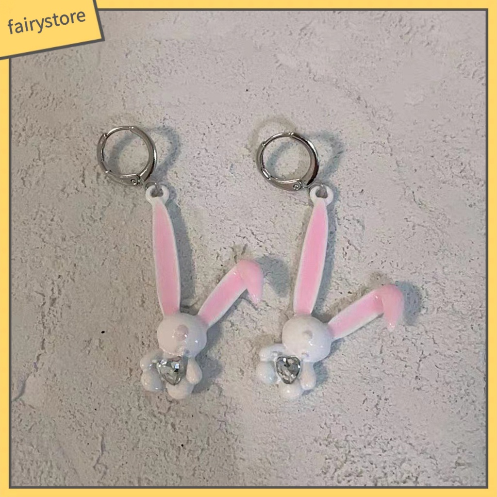 1 Đôi Bông Tai Hình Thỏ Hoạt Hình Đính Đá Phong Cách Hàn Quốc