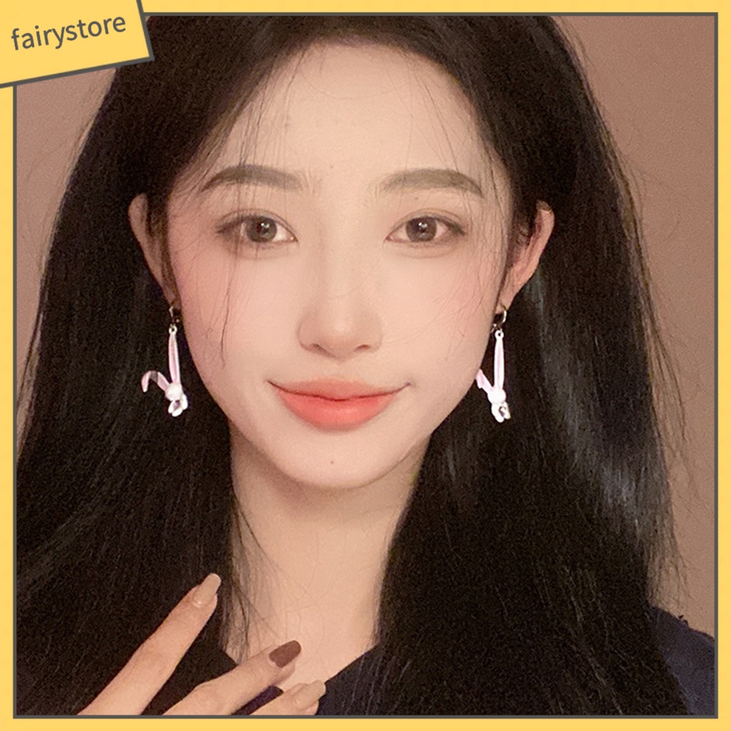 1 Đôi Bông Tai Hình Thỏ Hoạt Hình Đính Đá Phong Cách Hàn Quốc