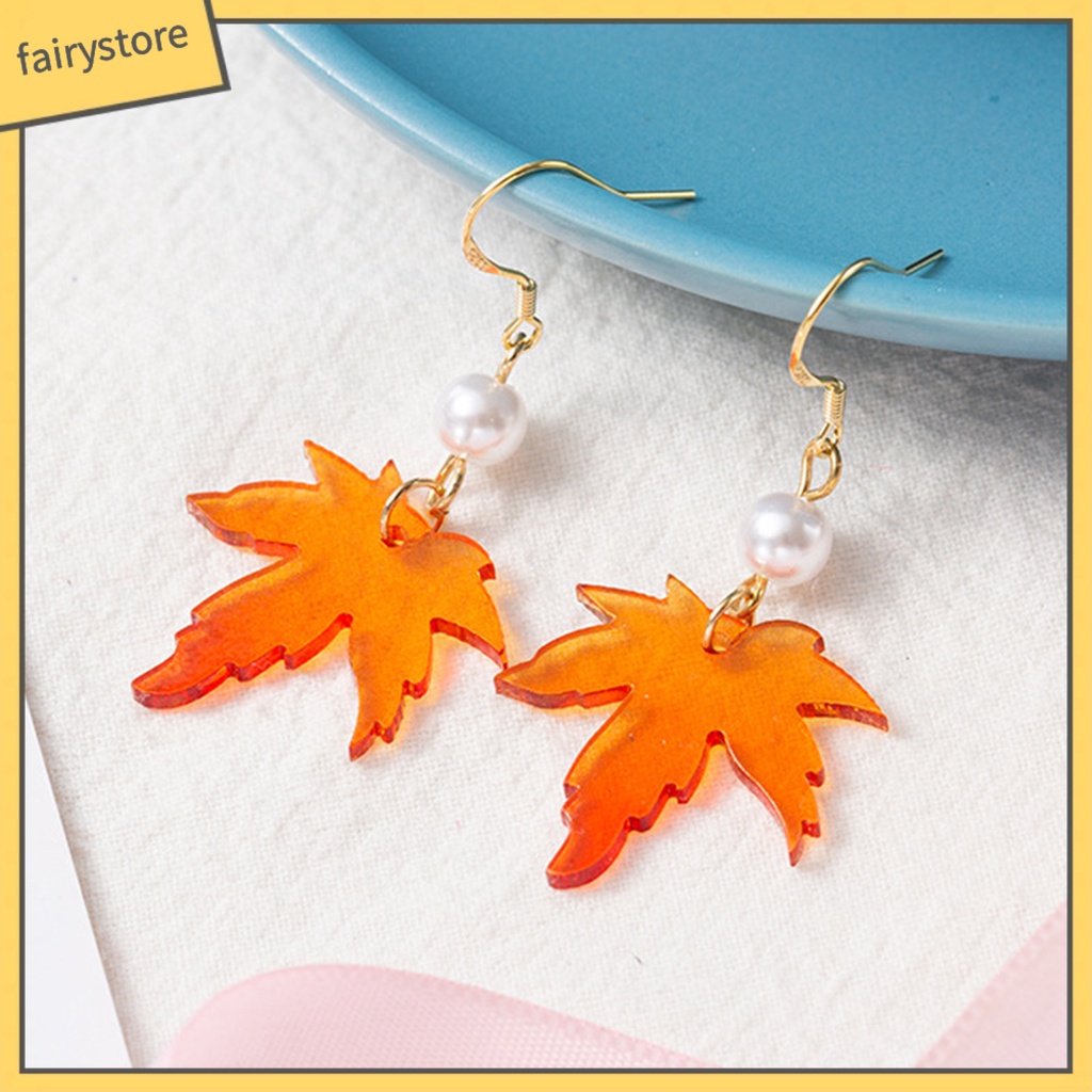 1 Đôi Bông Tai Ngọc Trai Giả Hình Lá Phong Đơn Giản