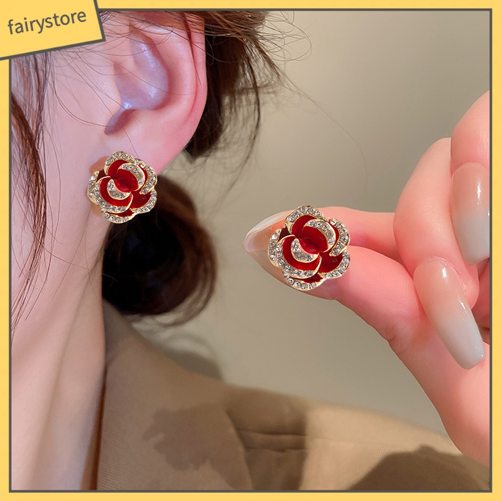 1 Đôi Bông Tai Hình Hoa Hồng Bằng Hợp Kim Phong Cách Vintage Thanh Lịch Thời Trang