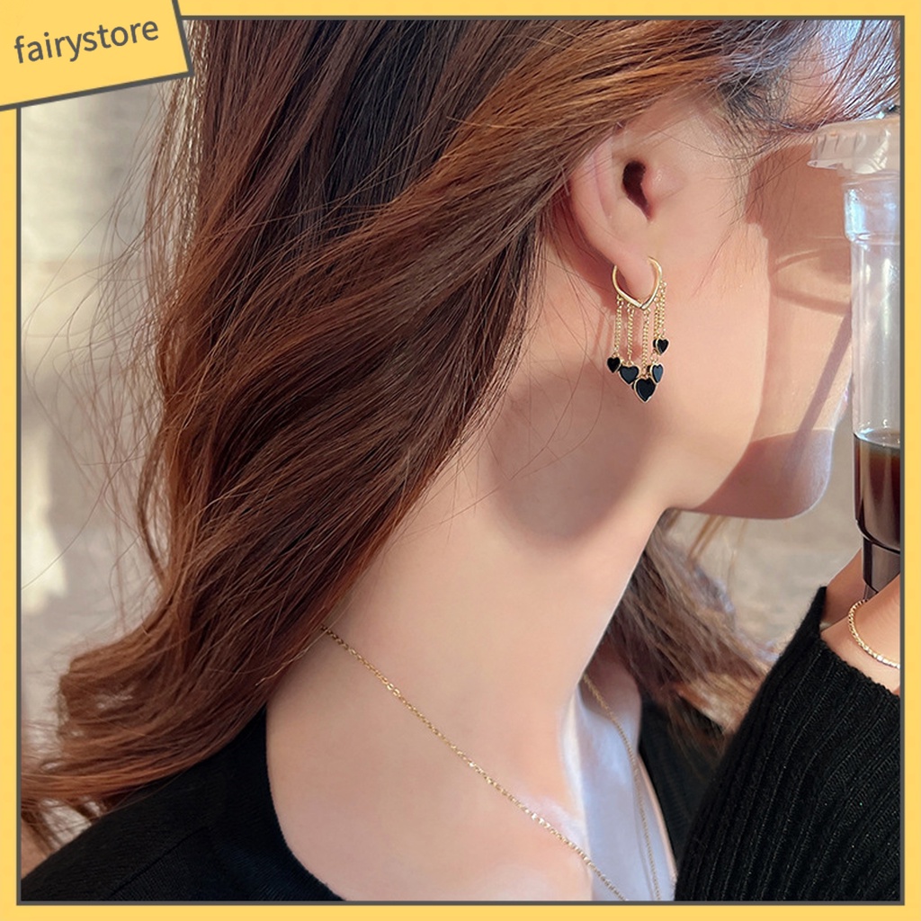 1 Đôi Bông Tai Hợp Kim Hình Trái Tim Màu Đen Thanh Lịch Phong Cách Hàn Quốc Dành Cho Nữ