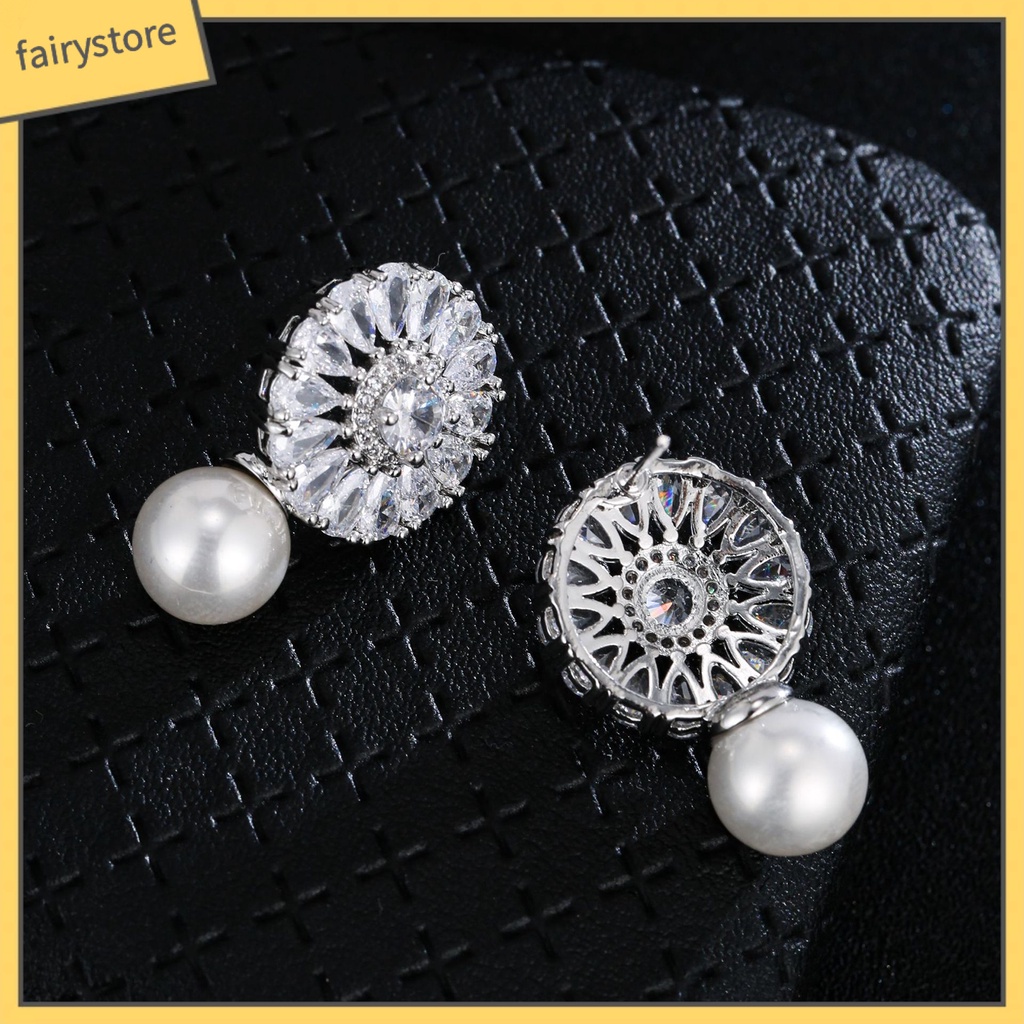 1 Đôi Bông Tai Dáng Dài Đính Đá Zircon Giả Hình Học Đính Ngọc Trai Thời Trang