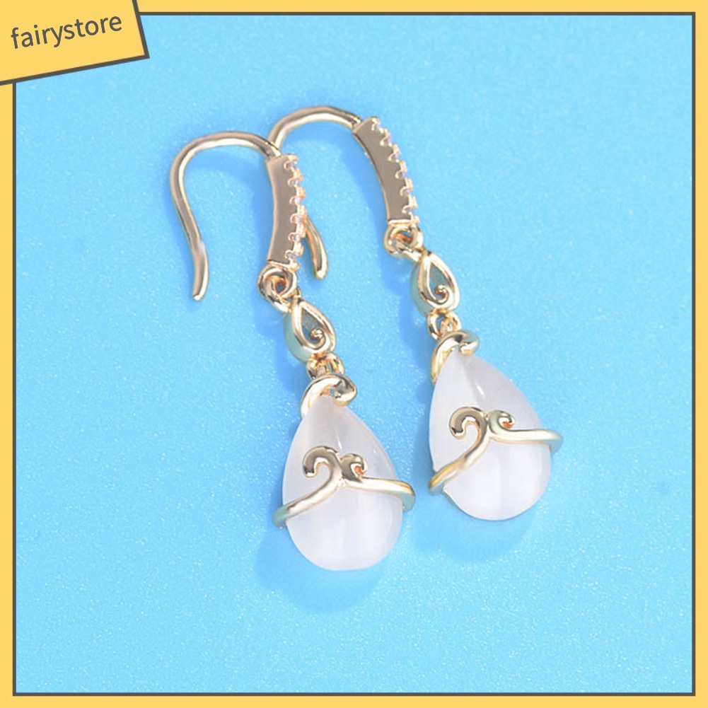 Bông Tai Hình Giọt Nước Đính Đá Opal Giả Thời Trang Dành Cho Nữ