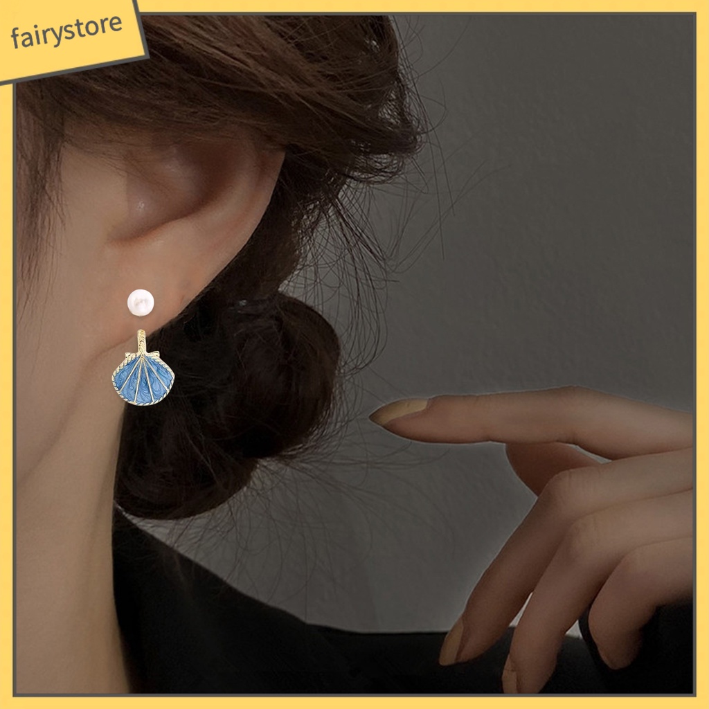 [FRO] 1 Đôi Bông Tai Vỏ Sò Hợp Kim Đính Ngọc Trai Nhân Tạo Nhẹ Nhàng Sang Trọng