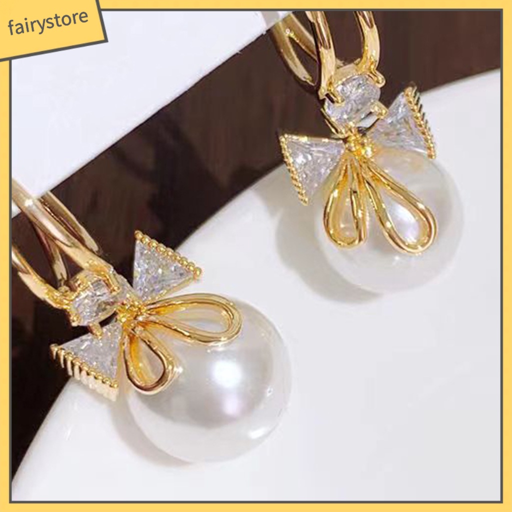 1 Đôi Bông Tai Hình Nơ Đính Đá Lấp Lánh Sang Trọng