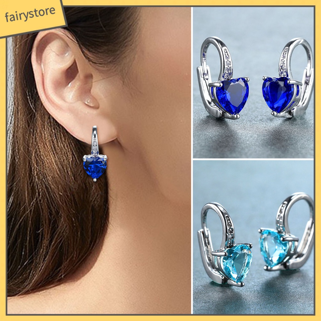 1 Đôi Bông Tai Hình Trái Tim Đính Đá Zircon Sang Trọng