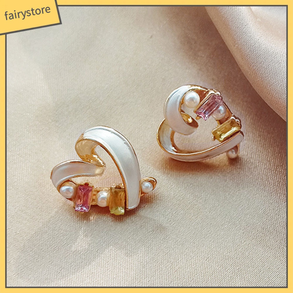 Bông Tai Hình Trái Tim Đính Ngọc Trai Nhân Tạo Thời Trang Dành Cho Nữ