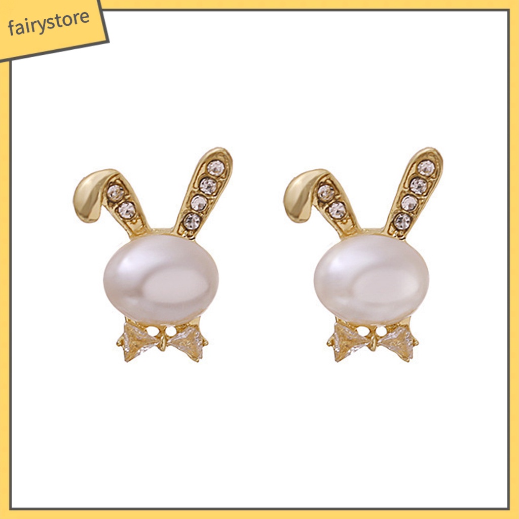 [FRO] 1 Đôi Khuyên Tai Xỏ Hạt Ngọc Trai Giả Hình Thú Không Gây Dị Ứng Trang Trí Khối Đá Zirconia Không Phai Màu Trang Sức Cho Nữ