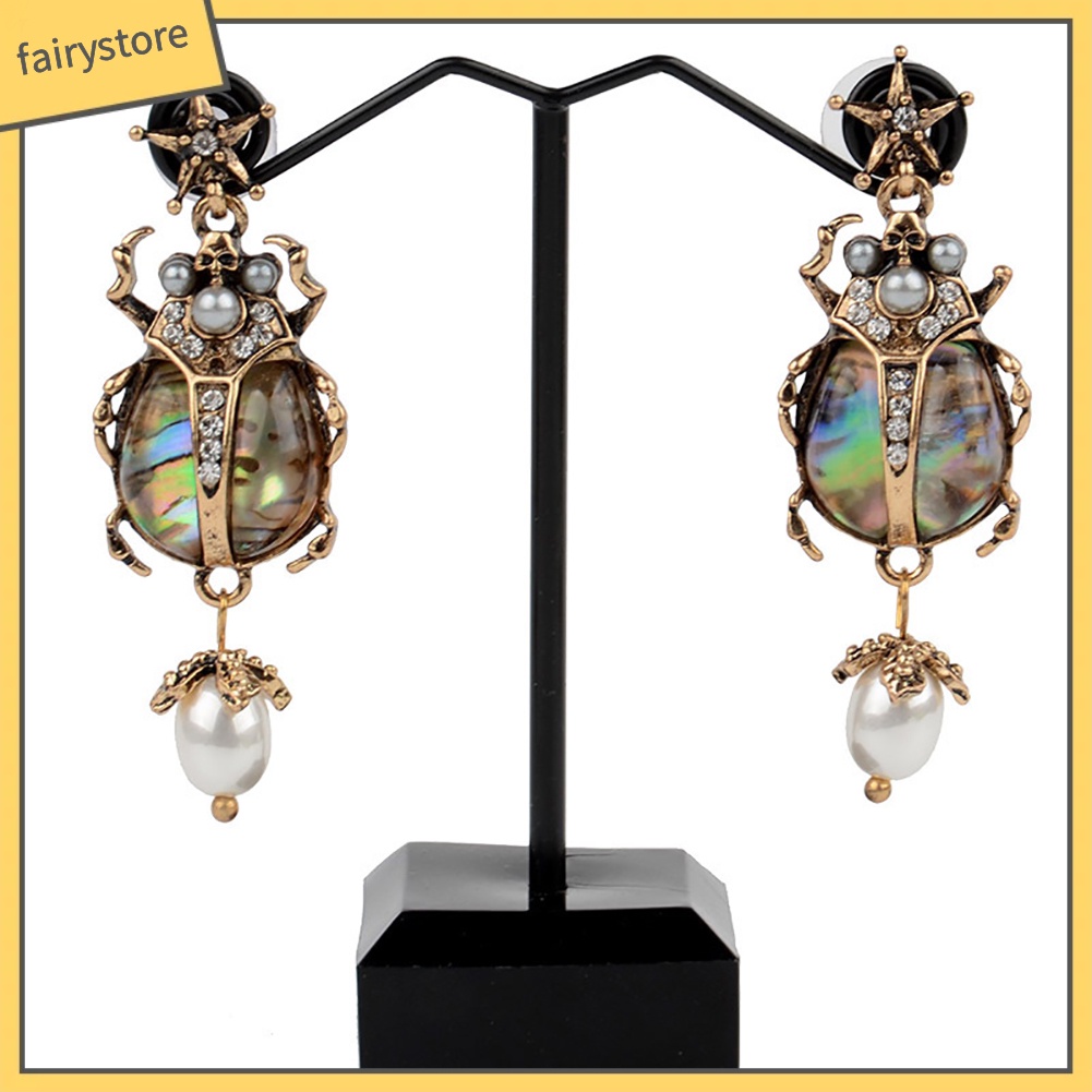 Khuyên Tai Đính Đá Ngọc Trai Nhân Tạo Hình Bọ Rùa Thời Trang Cho Nữ