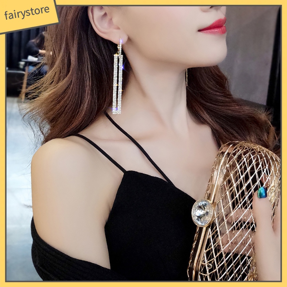 Bông Tai Hình Chữ Nhật Đính Đá Thời Trang Dành Cho Nữ