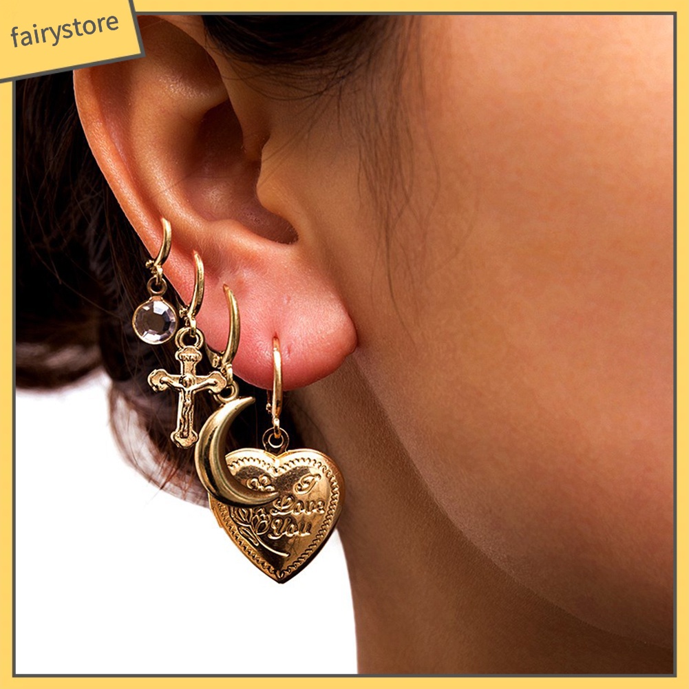 Bông Tai Dạng Vòng Hình Vỏ Sò / Hoa Hồng / Ngôi Sao / Mặt Trăng Dành Cho Nữ