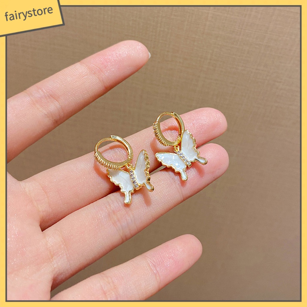 1 Đôi Bông Tai Hình Bướm Đính Đá Zircon Không Gây Dị Ứng Phong Cách Retro Thời Trang Dành Cho Nữ
