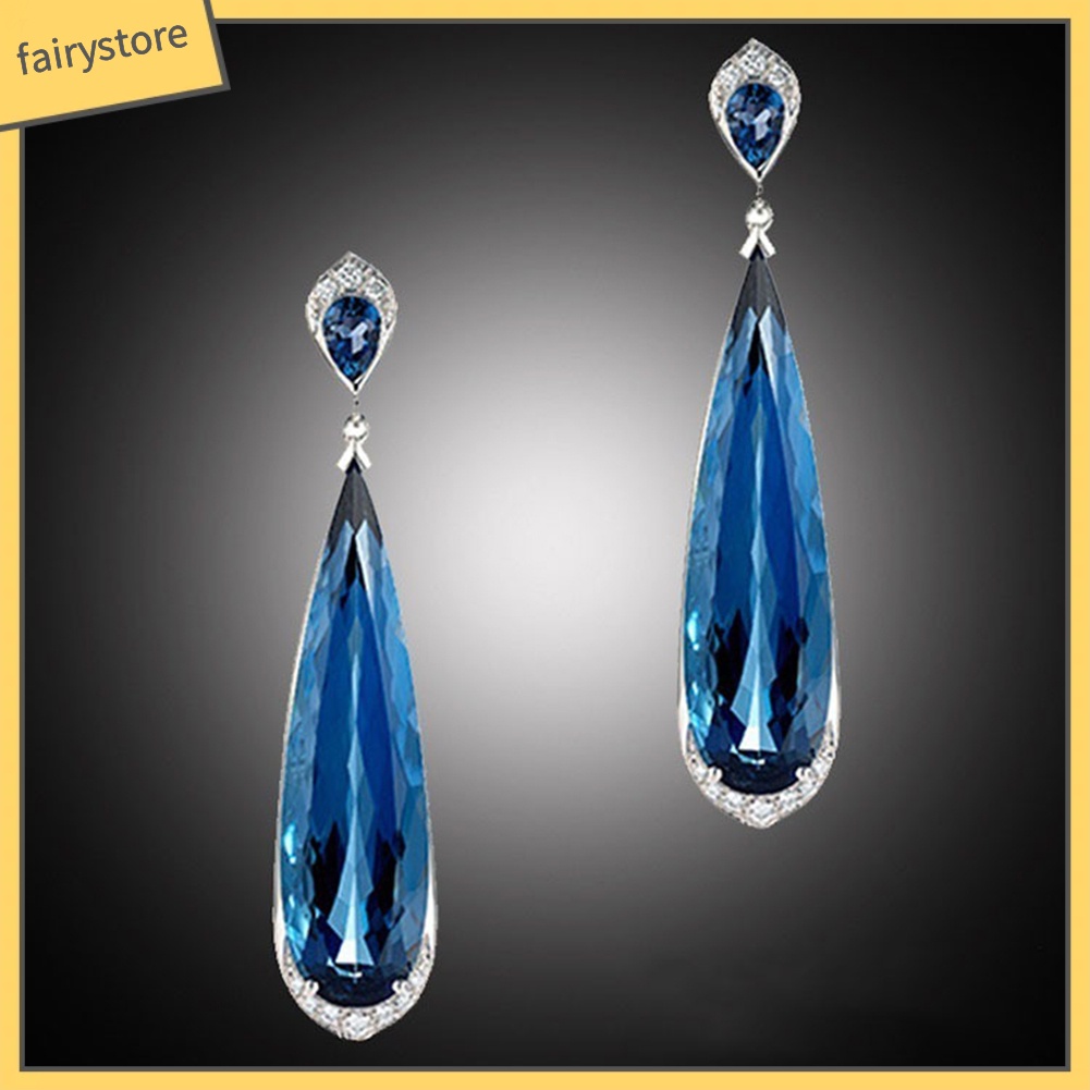 Bông Tai Hình Giọt Nước Đính Đá Sapphire Giả Thanh Lịch Cho Nữ