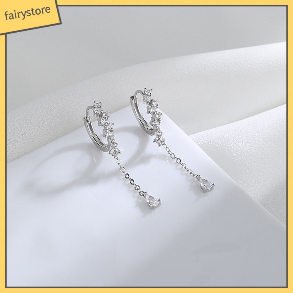 1 Bông Tai Hình Giọt Nước Đính Đá Zircon Thời Trang