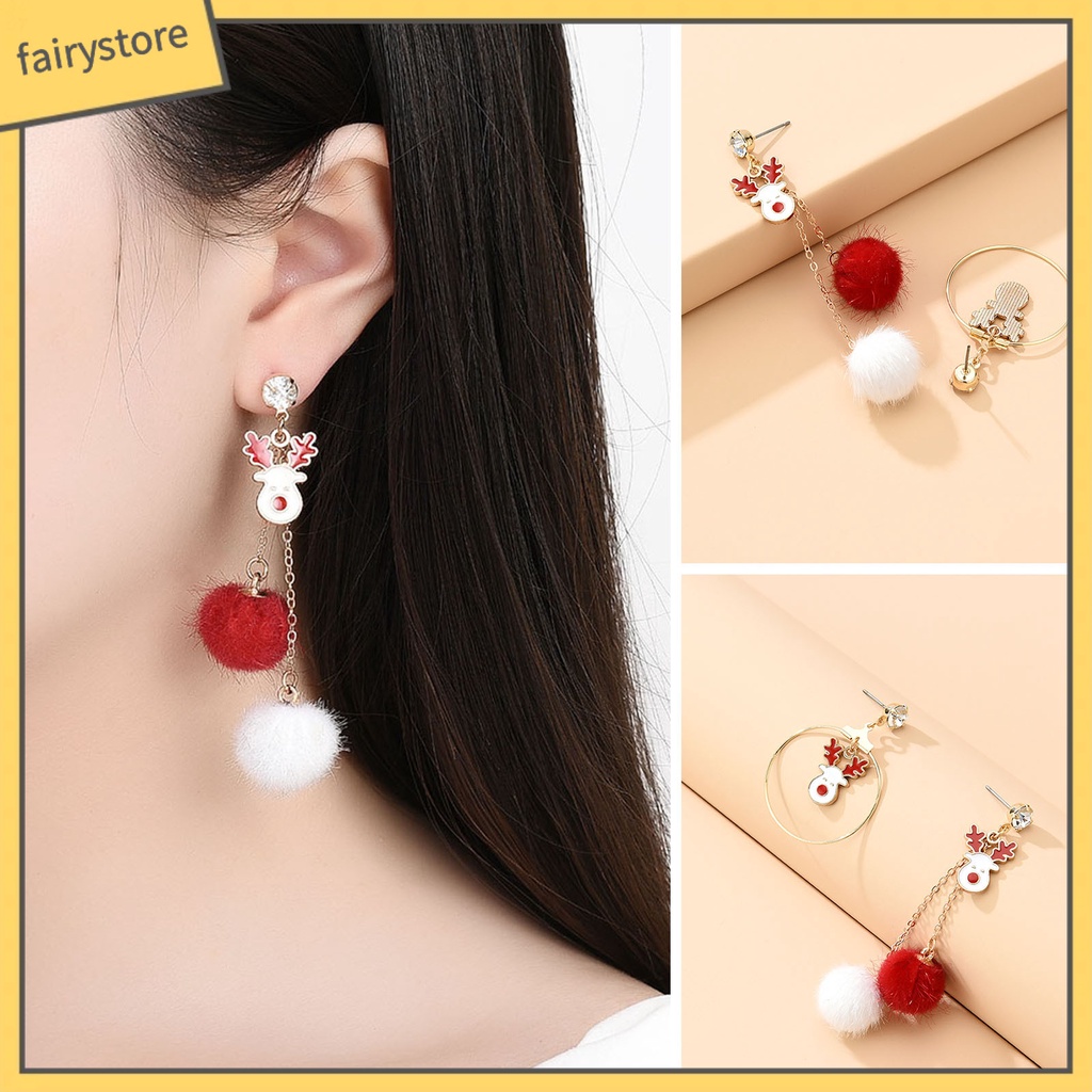 1 Đôi Bông Tai Hình Tuần Lộc Đính Đá Lấp Lánh Thời Trang