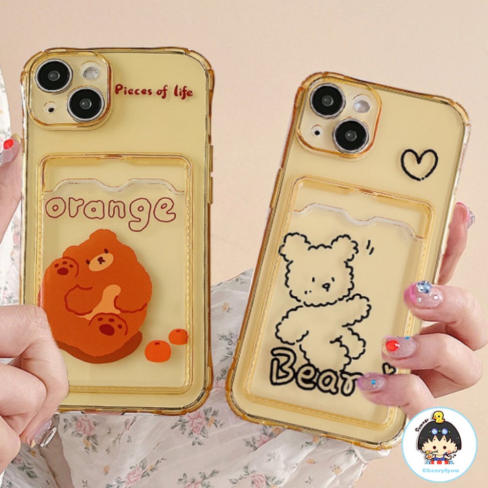 Ốp Điện Thoại TPU Mềm Chống Sốc Gắn Kèm Ngăn Đựng Thẻ Hình Gấu Dễ Thương Cho Iphone 11 14 13 12 Pro Max Xs Xr 7 8 Plus