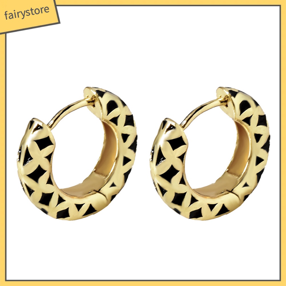 1 Bông Tai Tròn Mặt Tráng Men Họa Tiết Hình Học Nhiều Màu Sắc Cho Nữ