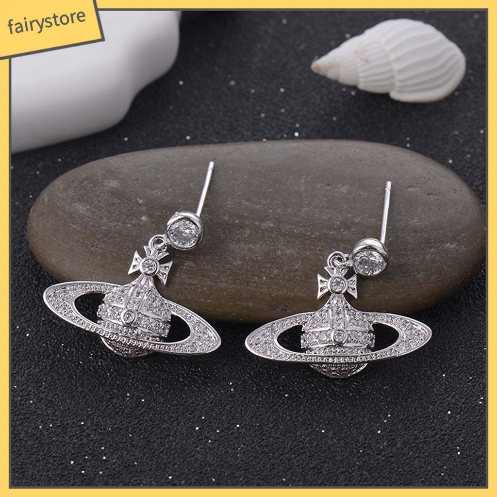 1 Đôi Bông Tai Hình Hành Tinh Đính Đá Lấp Lánh Trọng Lượng Nhẹ