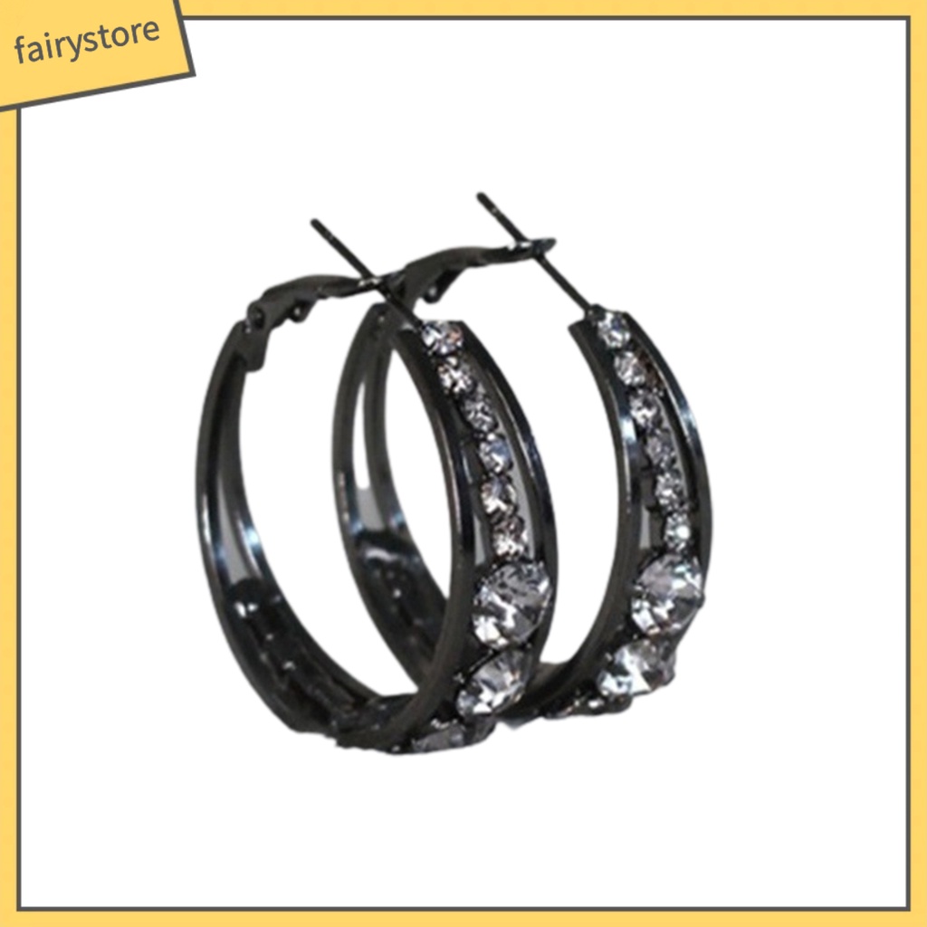 Khuyên Tai Tròn Đính Đá Lấp Lánh Phong Cách Phương Tây