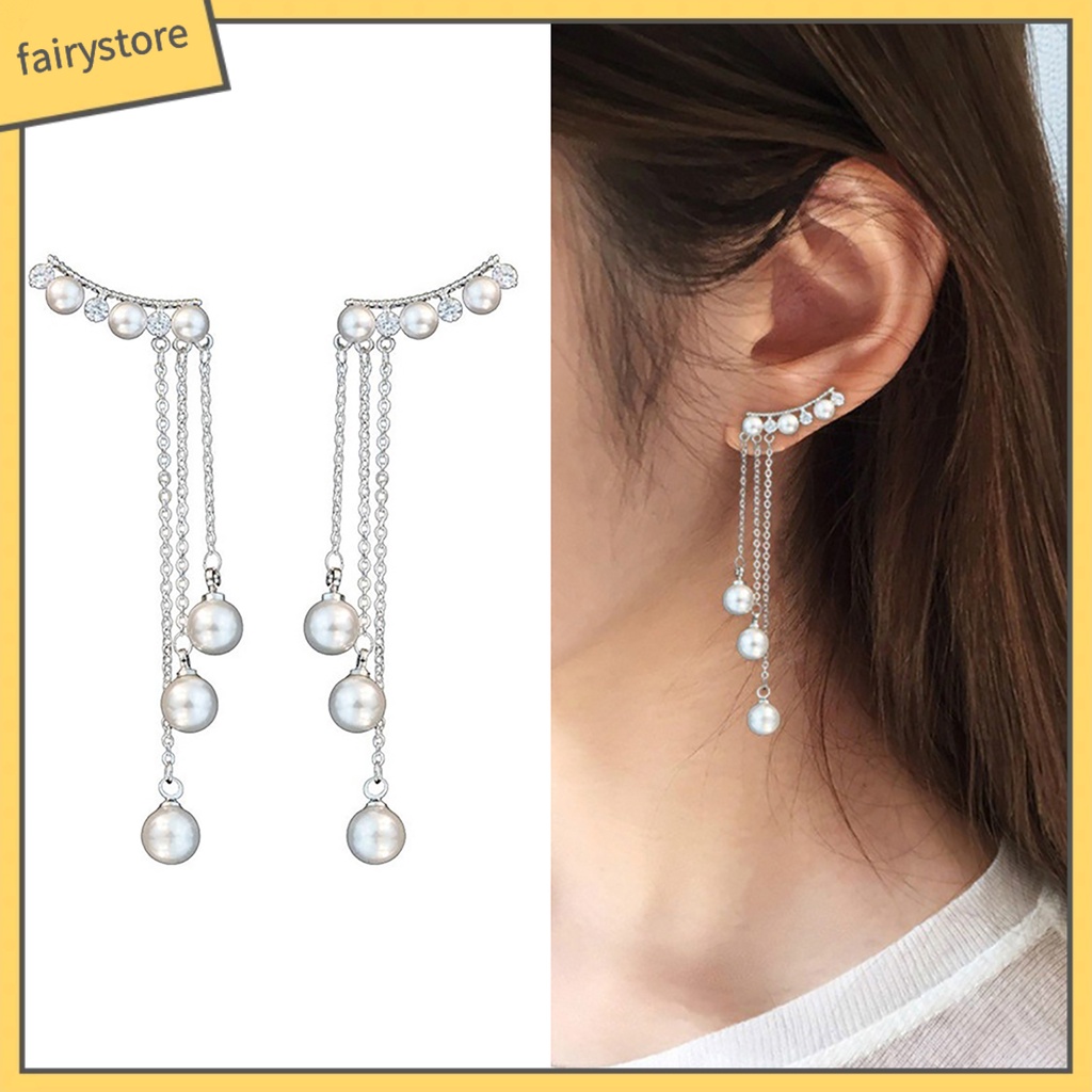 Bông Tai Dáng Dài Đính Ngọc Trai Nhân Tạo Phối Tua Rua Thân Thiện Với Môi Trường Thời Trang Cho Nữ