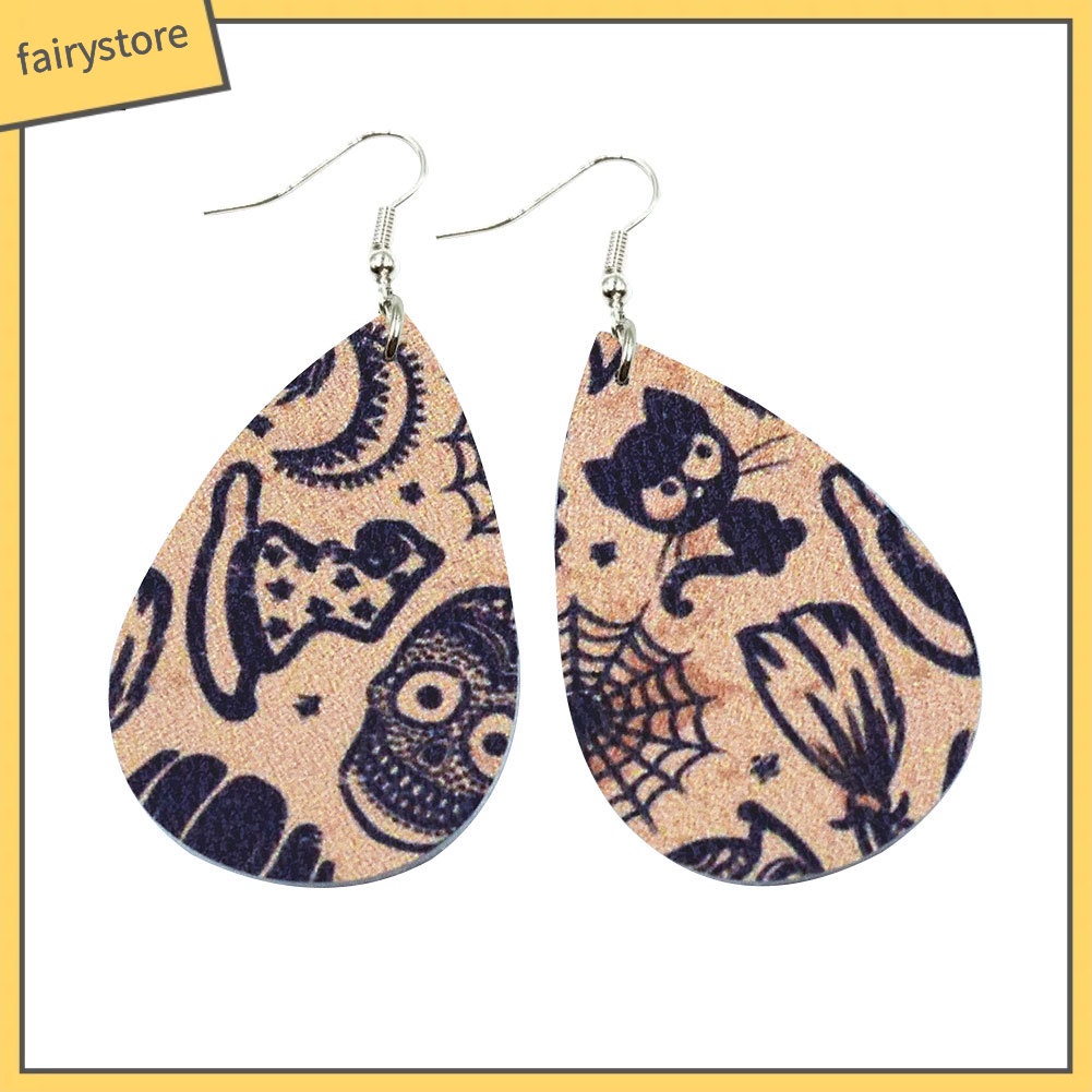 Bông Tai Giả Da Hình Giọt Nước / Đầu Lâu / Bí Ngô / Giọt Nước Phong Cách Halloween Cho Nữ