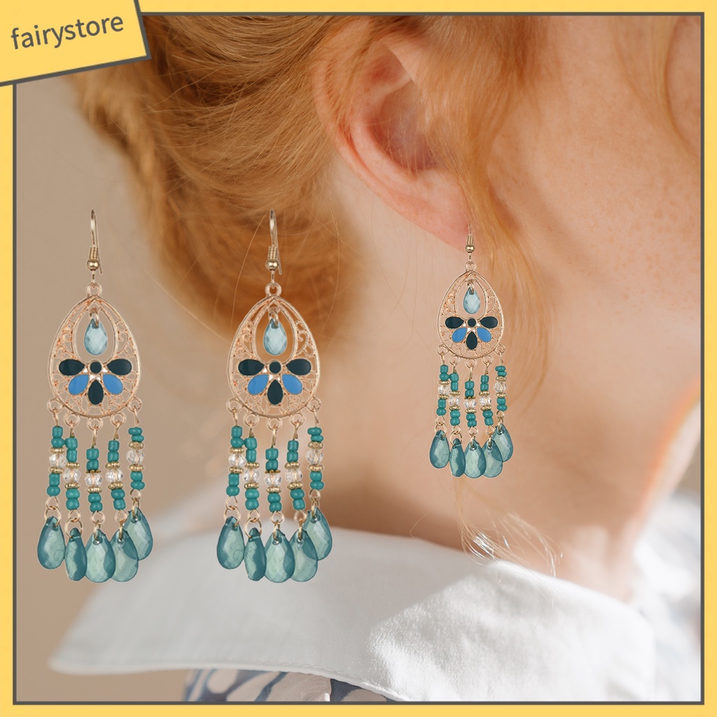 1 Đôi Bông Tai Móc Tua Rua Dáng Dài Phong Cách Bohemian Cổ Điển