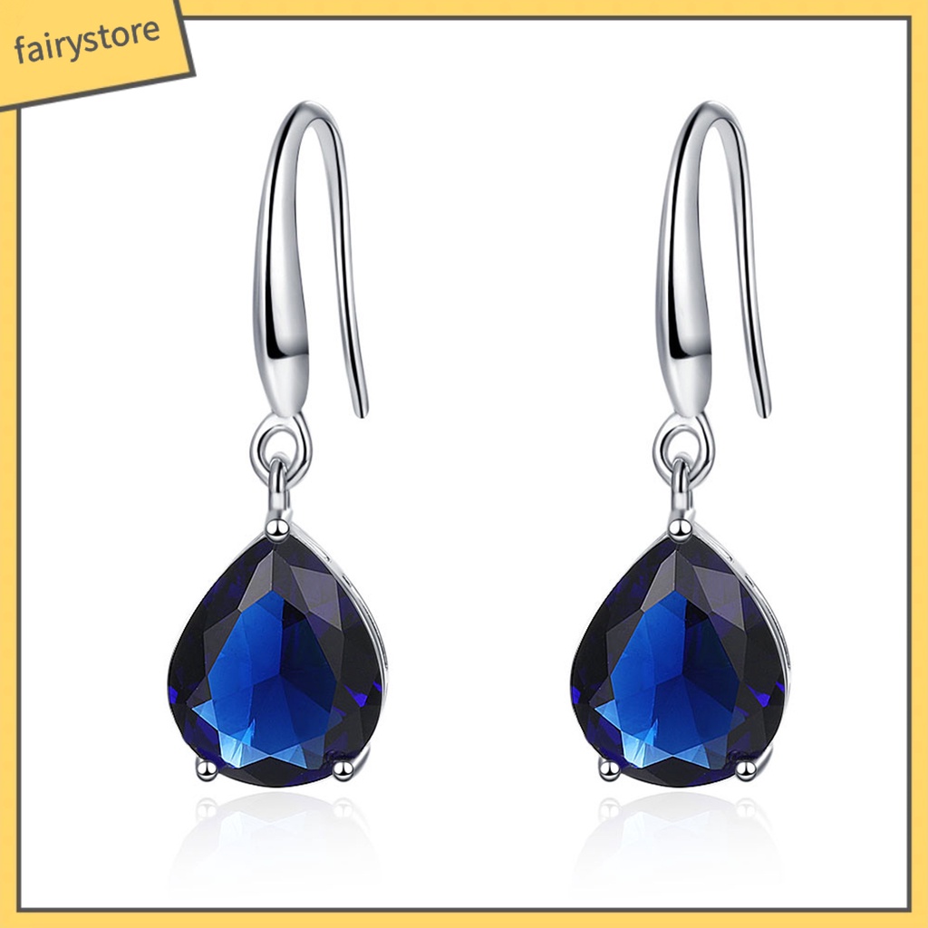 1 Đôi Bông Tai Hình Giọt Nước Đính Đá Zircon Thời Trang Dành Cho Nữ