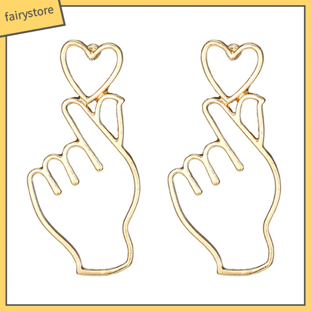 Bông Tai Hình Trái Tim Và Cử Chỉ Bằng Ngón Tay Thời Trang Dành Cho Nữ