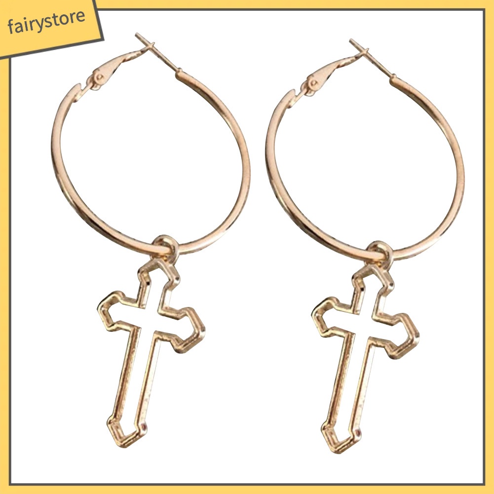 Bông Tai Hình Tròn / Chữ Thập Phong Cách Punk Cá Tính Cho Nữ