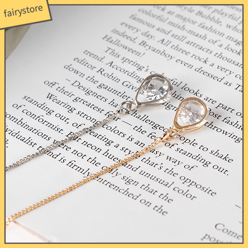 1 Đôi Bông Tai Dài Hình Giọt Nước Đính Kim Cương Giả