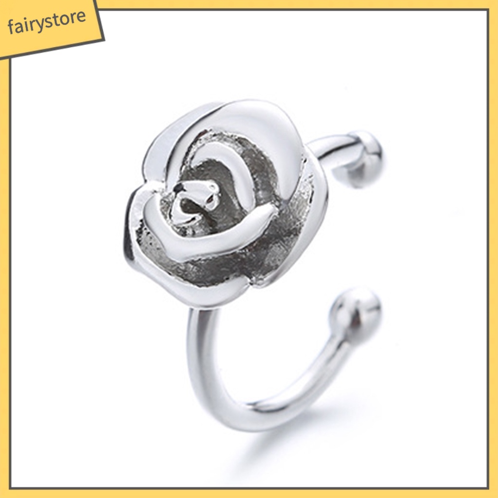 1 Khuyên Tai Dạng Kẹp Mạ Điện Sáng Bóng Hình Hoa Hồng Không Cần Khoan Lỗ Thanh Lịch Thời Trang Cho Nữ