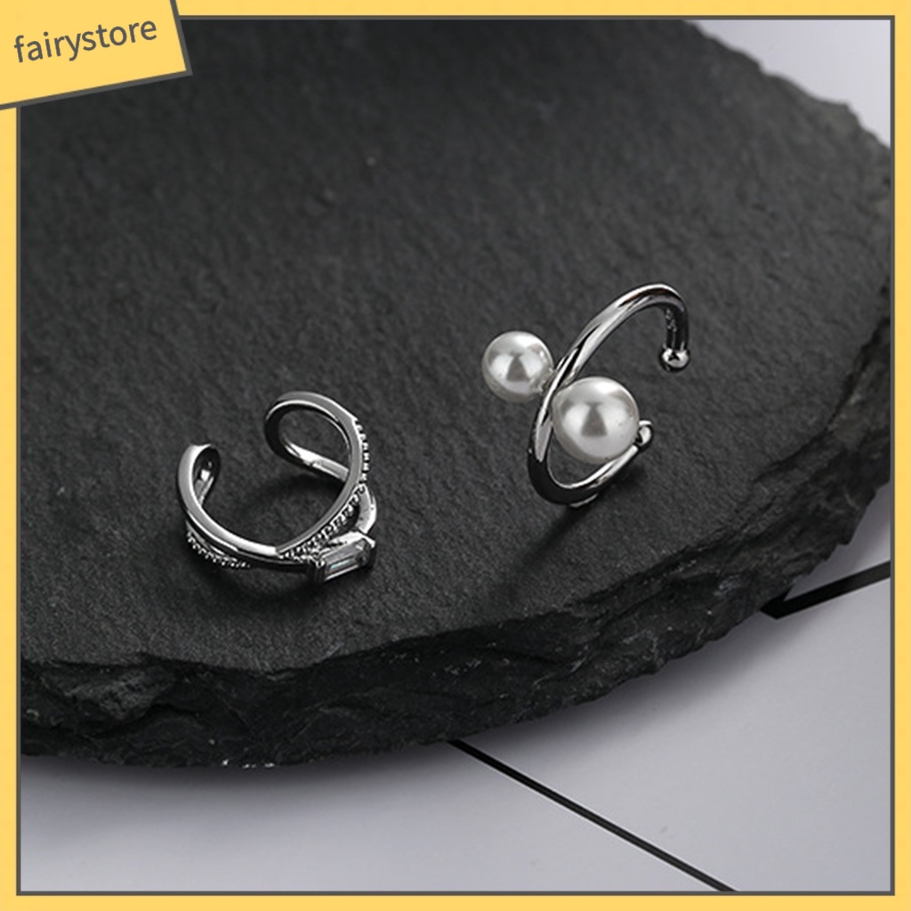 1 Khuyên Kẹp Vành Tai Không Cần Khoan Lỗ Dát Đá Giả Ngọc Trai Thời Trang Cho Nữ