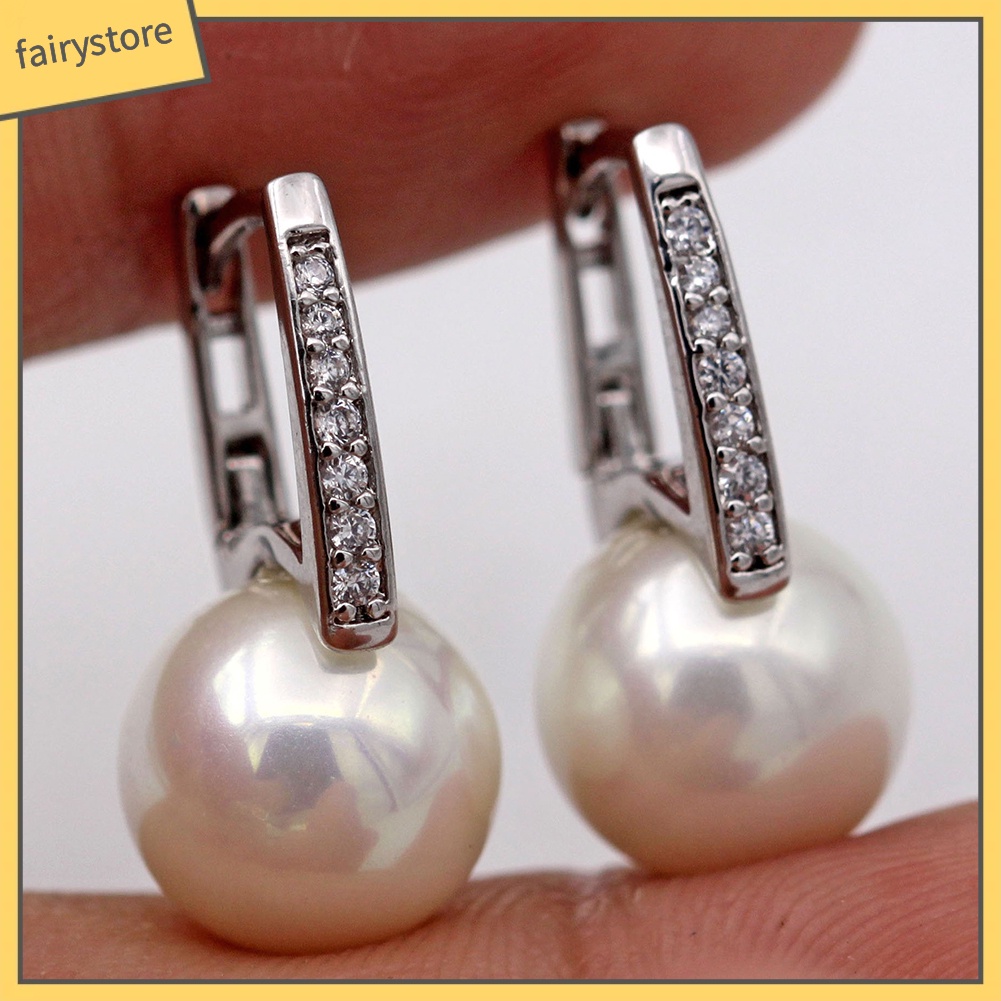 Bông Tai Hình Chiếc Lá Đính Đá &amp; Ngọc Trai Giả Thời Trang Cho Nữ