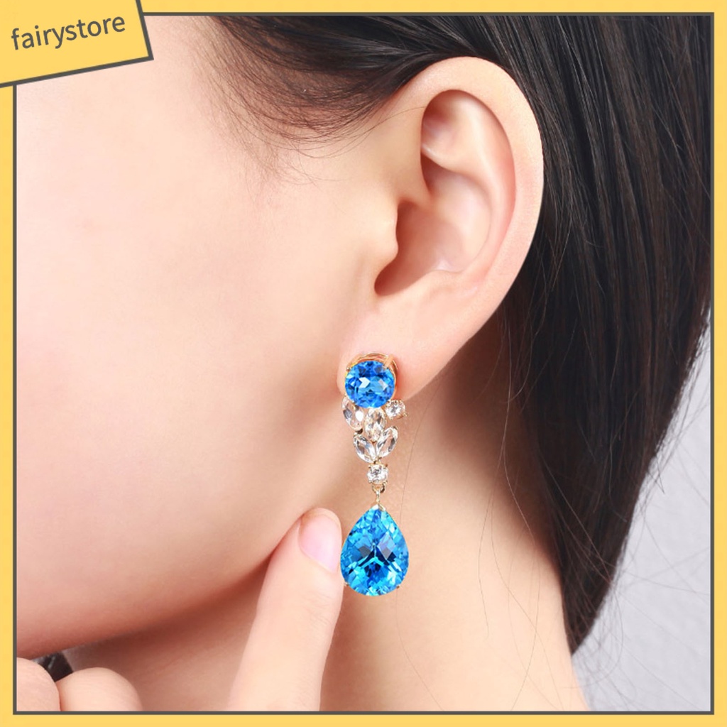 1 Đôi Bông Tai Dáng Dài Hình Giọt Nước Đính Đá Thời Trang