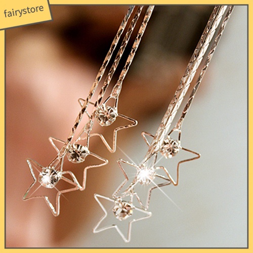 [FRO] Bông Tai Thả Dây Chuyền Dài 3 Lớp Đính Đá Rhinestone Hình Giọt Nước Cho Nữ