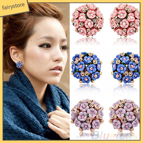 Bông Tai Hình Hoa Đính Đá Lấp Lánh Cho Cô Dâu