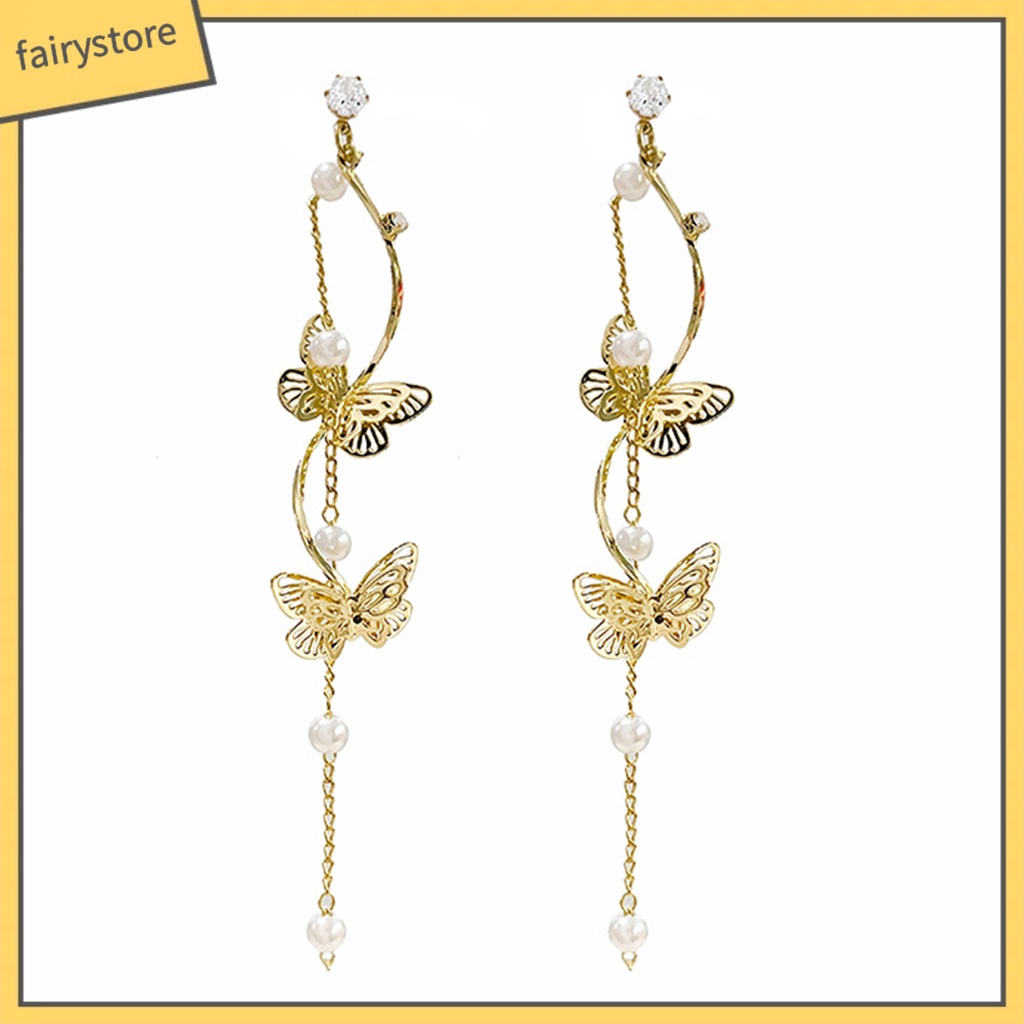 1 Đôi Bông Tai Dáng Dài Đính Đá Pha Lê Và Ngọc Trai Nhân Tạo Thời Trang