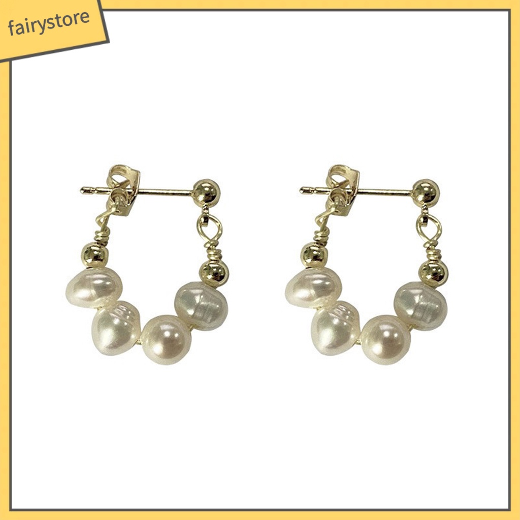 1 Đôi Bông Tai Hình Học Đính Ngọc Trai Giả Phong Cách Vintage Thanh Lịch Dành Cho Nữ
