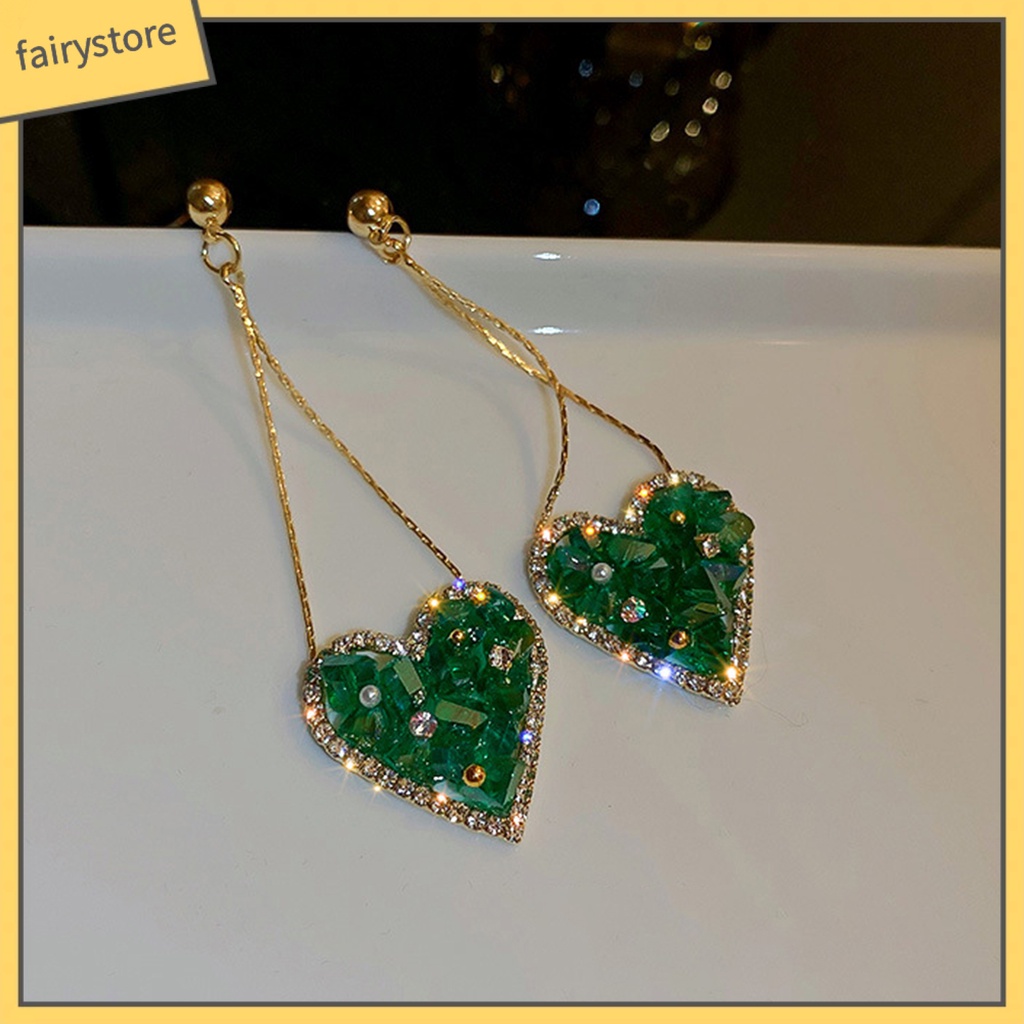 1 Đôi Bông Tai Hình Trái Tim Đính Pha Lê Lấp Lánh